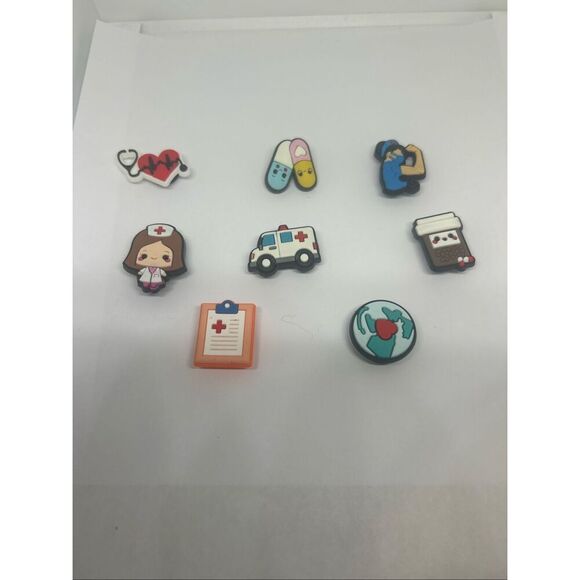 Lot of 8 Medical & Nurse Shoe Charms – Healthcare Theme for Clogs 👩⚕️🩺💊 - Picture 1 of 1